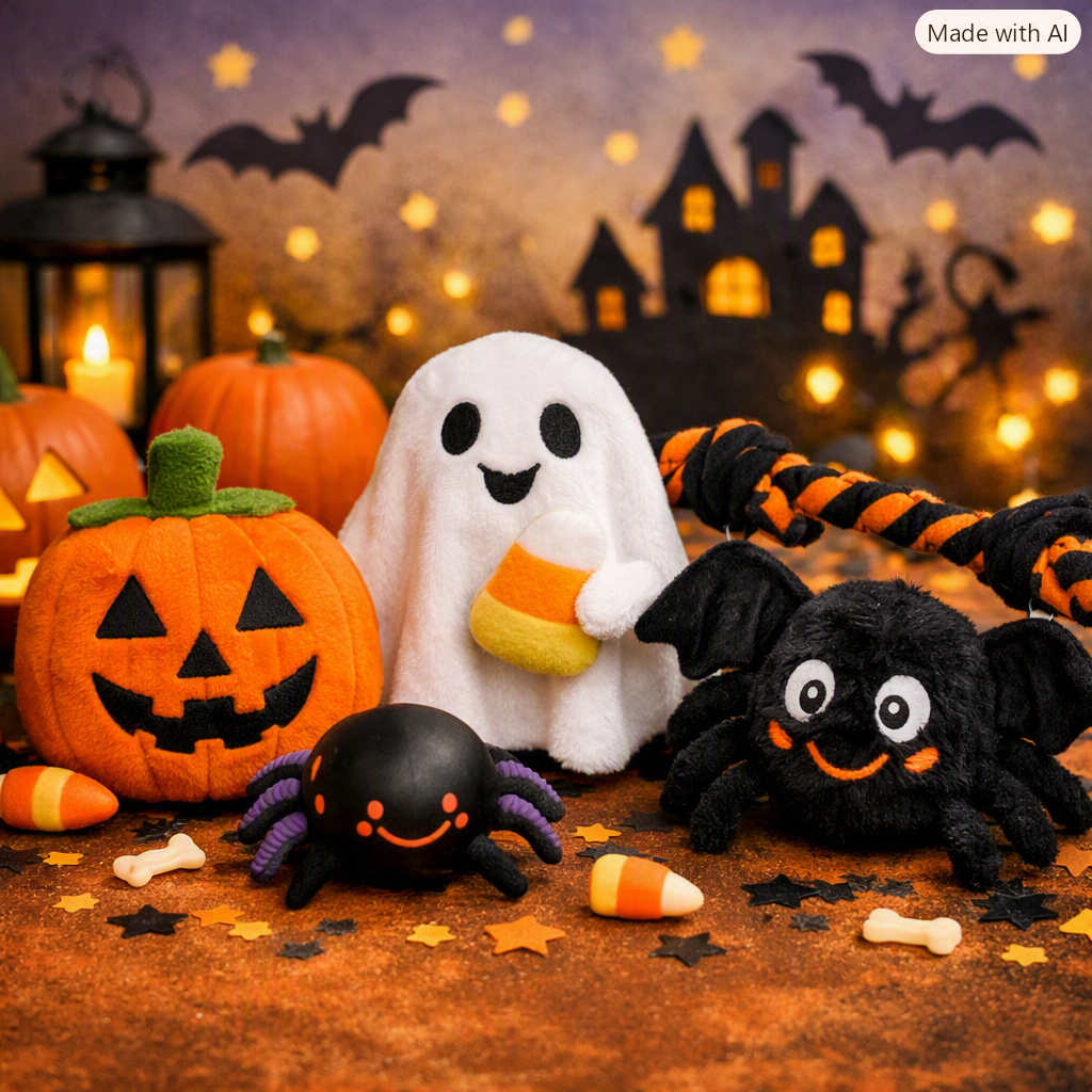 orange pumpkin, spider, and a ghost with halloween background